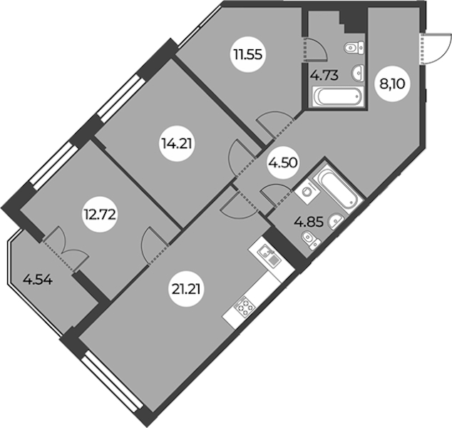 3-комнатная квартира 84.14 м², 11/24 эт., ЖК «Огни Залива»